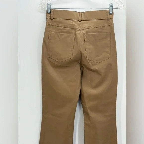 Zara Camel High-Waisted Faux Leather Flare Pants Chic Retro Wide Leg Trousers-XS - Picture 4 of 14